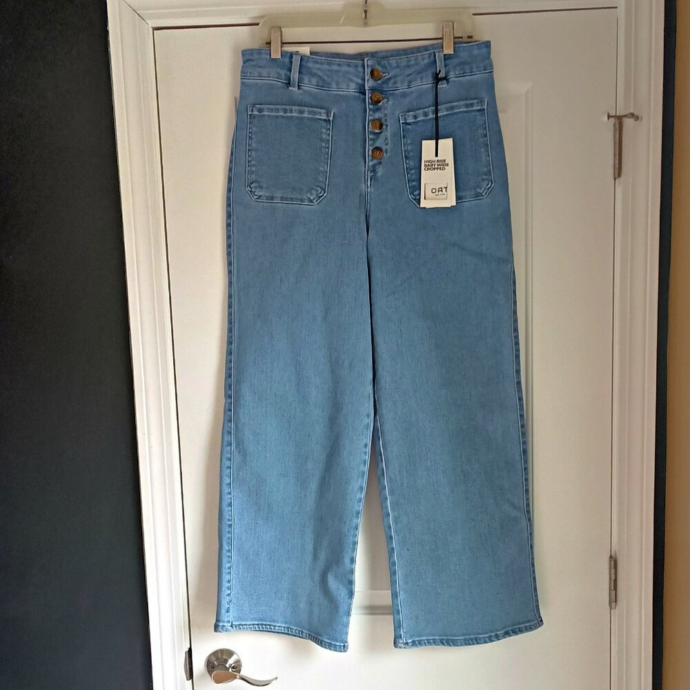 NEW! HIGH RISE Baby WIDE CROP BUTTON FLY JEANS 10/30 - Picture 3 of 3